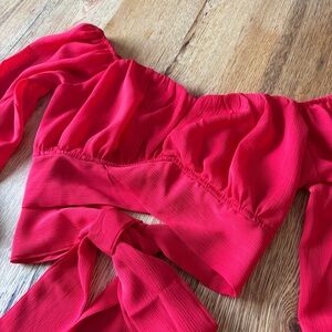 Vibrant Red Off shoulder Crop Top with Tie Back